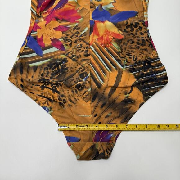 GESTUZ Kelly Swimsuit Floral Animal Leopard Print Brown Halterneck Size M Medium - Picture 7 of 13